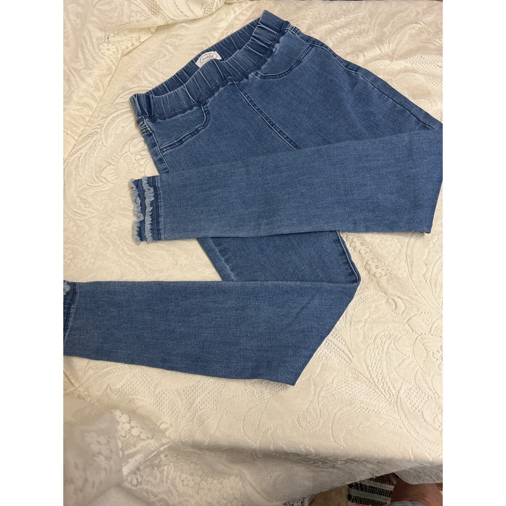 Mud Pie Denim Jeggings Jeans Elastic Waist‎ Frayed Hem Womens Size S #106